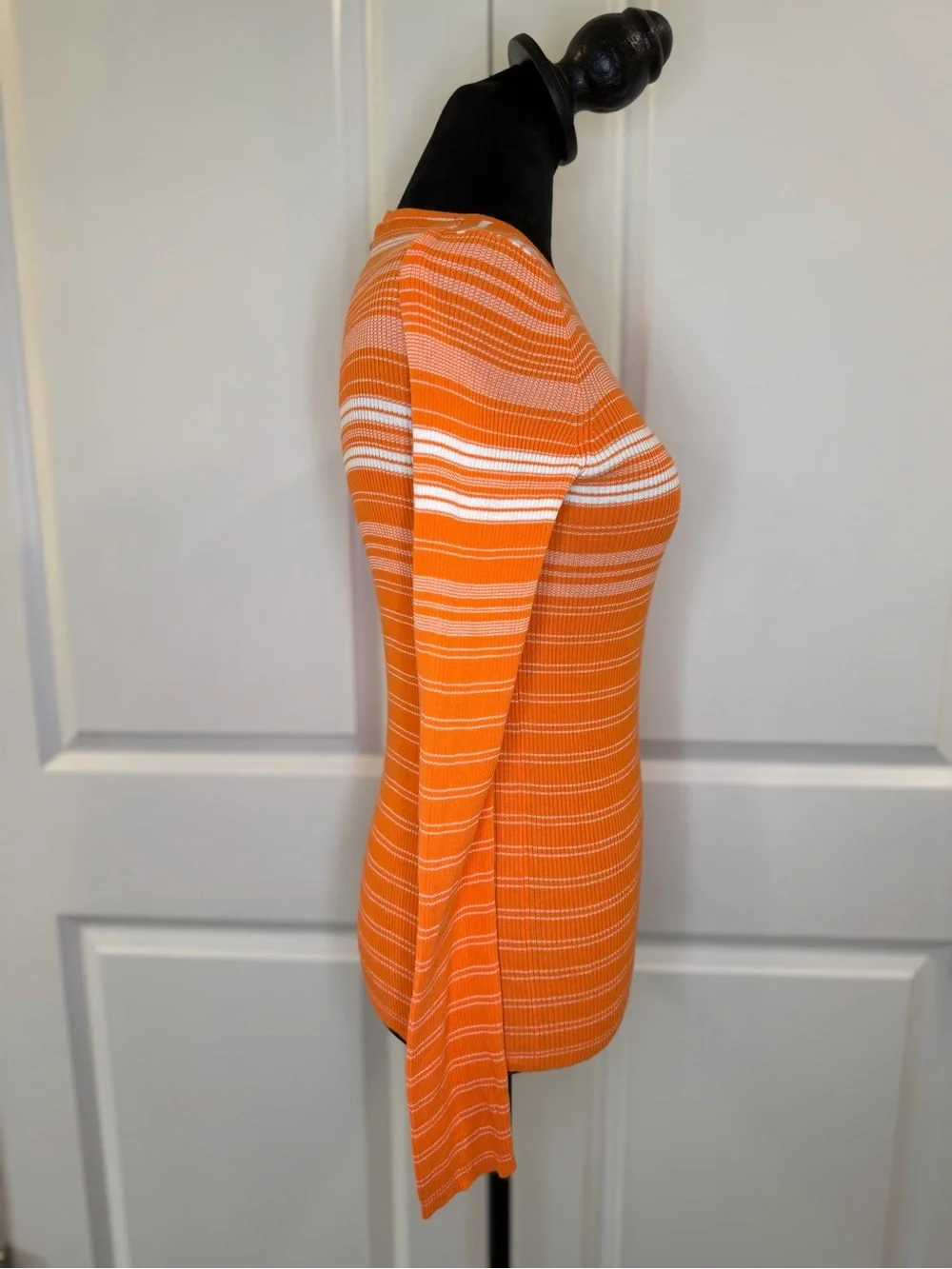 J. Crew Orange & White Striped Ribbed Long Sleeve Top